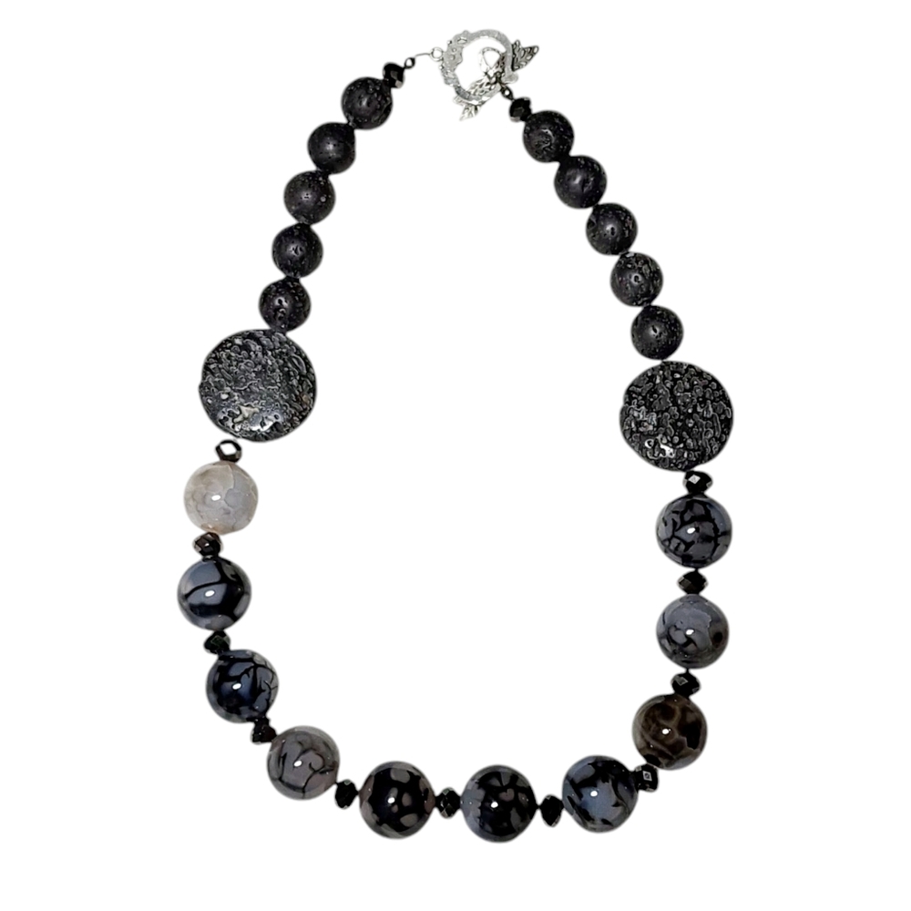 Beautiful Black Stone and Bead Necklace